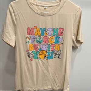 Beige Tee with Colorful Star Wars Graphic